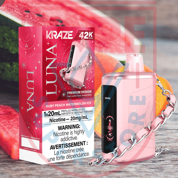 Kraze Luna Disposable Vape-Ruby Peach Watermelon Ice Steinbach Vape SuperStore and Bong Shop Manitoba Canada