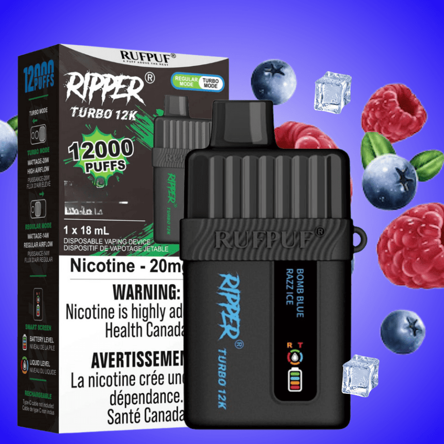 Ripper Turbo 12K Disposable Vape-Bomb Blue Razz Ice 12000 Puffs / 20mg Steinbach Vape SuperStore and Bong Shop Manitoba Canada