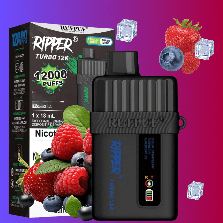 Ripper Turbo 12K Disposable Vape-Sizzlin' Strawberry Raspberry Blueberry Ice 12000 Puffs / 20mg Steinbach Vape SuperStore and Bong Shop Manitoba Canada