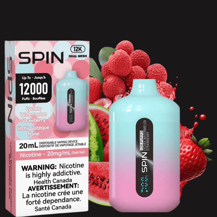 Spin Vape Spin 12,000 Disposable Vape-Lychee Watermelon Strawberry-Steinbach Vape MB, Canada Spin 12,000 Disposable Vape-Lychee Watermelon Strawberry 20mg