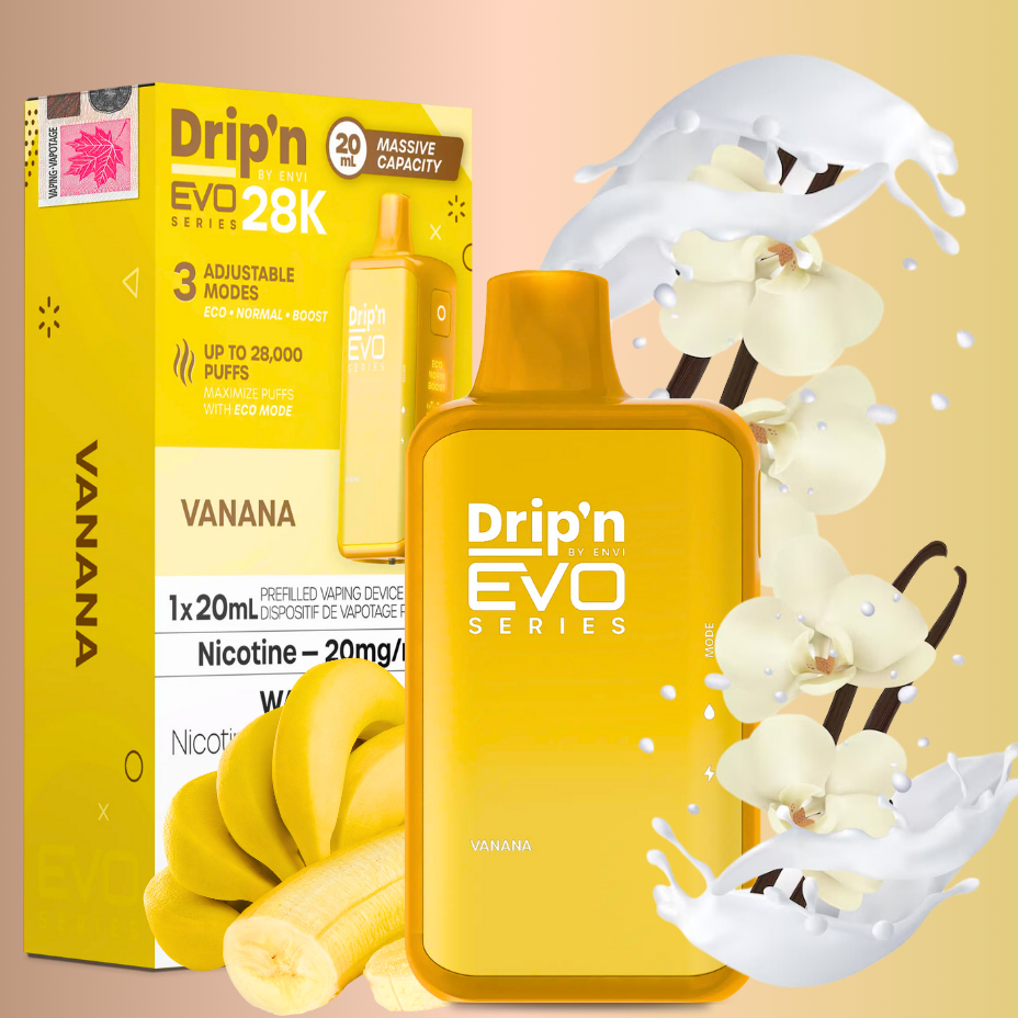 Drip'n by Envi EVO 28k Disposable Vape-Vanana 20mg / 28000 Puffs at Steinbach Vape SuperStore and Bong Shop in Manitoba, Canada