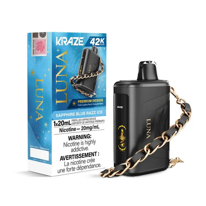 Kraze Luna Disposable Vape 42k-Sapphire Blue Razz Ice in Manitoba Canada