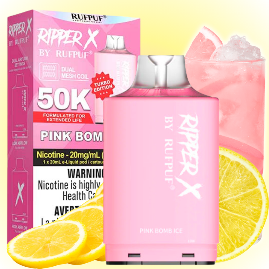 RufPuf Ripper X 50K - Pink Bomb Ice 50000 Puffs / 20mg Steinbach Vape SuperStore and Bong Shop Manitoba Canada
