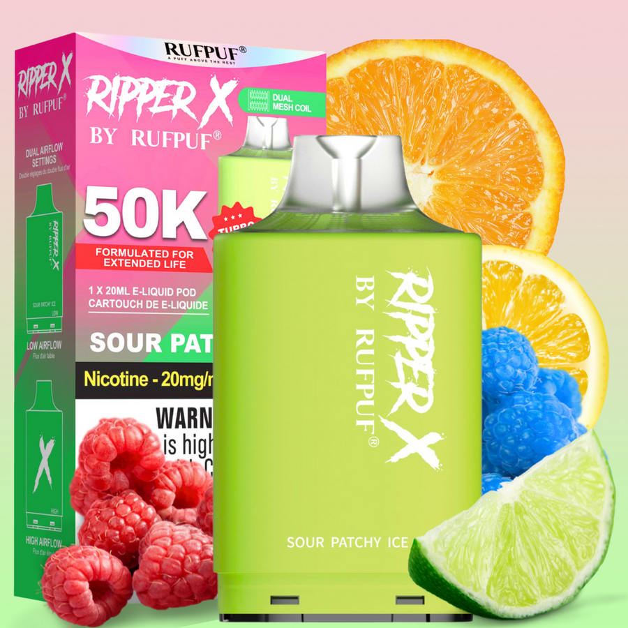 RufPuf Ripper X 50K - Sour Patchy Ice Steinbach Vape SuperStore and Bong Shop Manitoba Canada