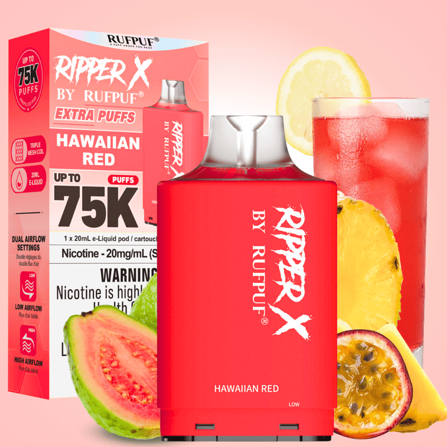 RufPuf Ripper X 75k Turbo Pod - Hawaiian Red 20mg / 75000 Puffs Manitoba Vape SuperStore and Bong Shop