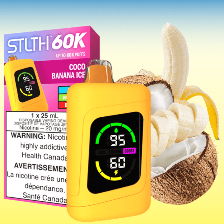STLTH 60K Disposable Vape-Coco Banana Ice at Airdrie Vape SuperStore and Bong Shop in Alberta Canada 