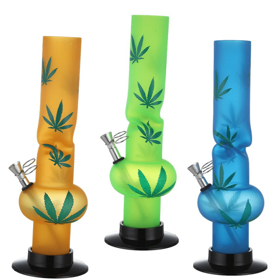 Acrylic Straight Tube Bongs 13" Marijuana Leaf Design 13" Steinbach Vape SuperStore and Bong Shop Manitoba Canada