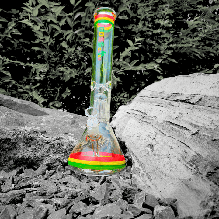 Boss Glass 7mm Color Block Logo Beaker W/Showerhead perc-16" Rasta Steinbach Vape SuperStore and Bong Shop Manitoba Canada