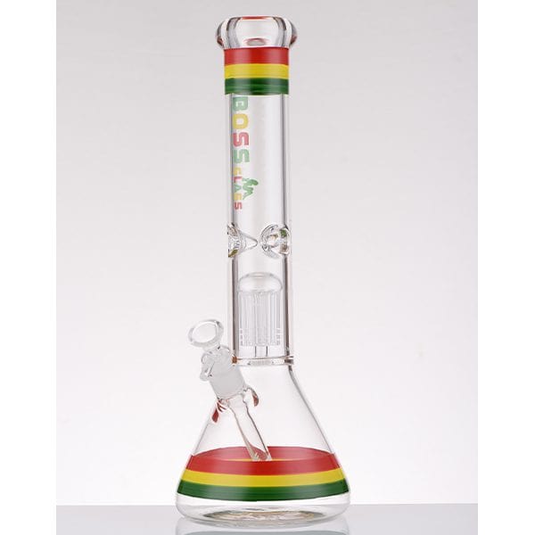 Boss Glass 7mm Color Block Logo Beaker W/Showerhead perc-16" Steinbach Vape SuperStore and Bong Shop Manitoba Canada