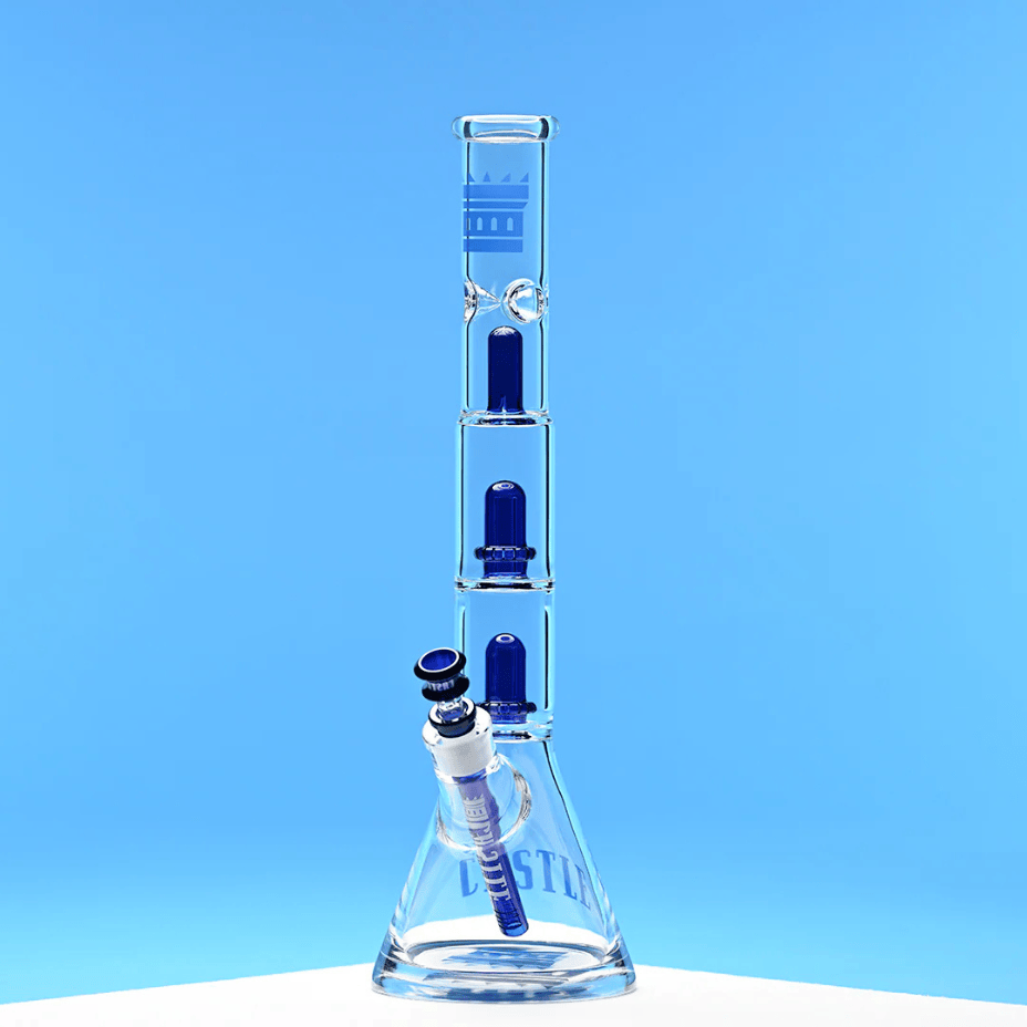 Castle Glass 7mm Double Showerhead Perc Innovative Beaker Bong 18" Blue Steinbach Vape SuperStore and Bong Shop Manitoba Canada