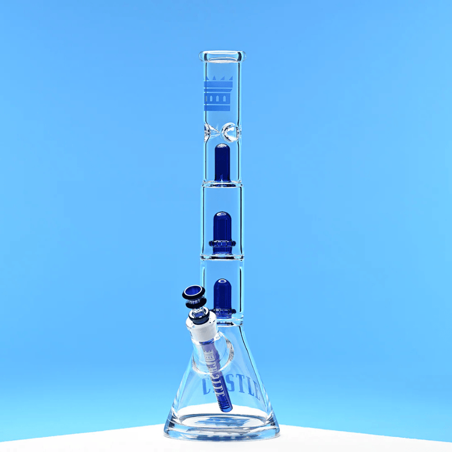 Castle Glass 7mm Double Showerhead Perc Innovative Beaker Bong 18" Blue Steinbach Vape SuperStore and Bong Shop Manitoba Canada
