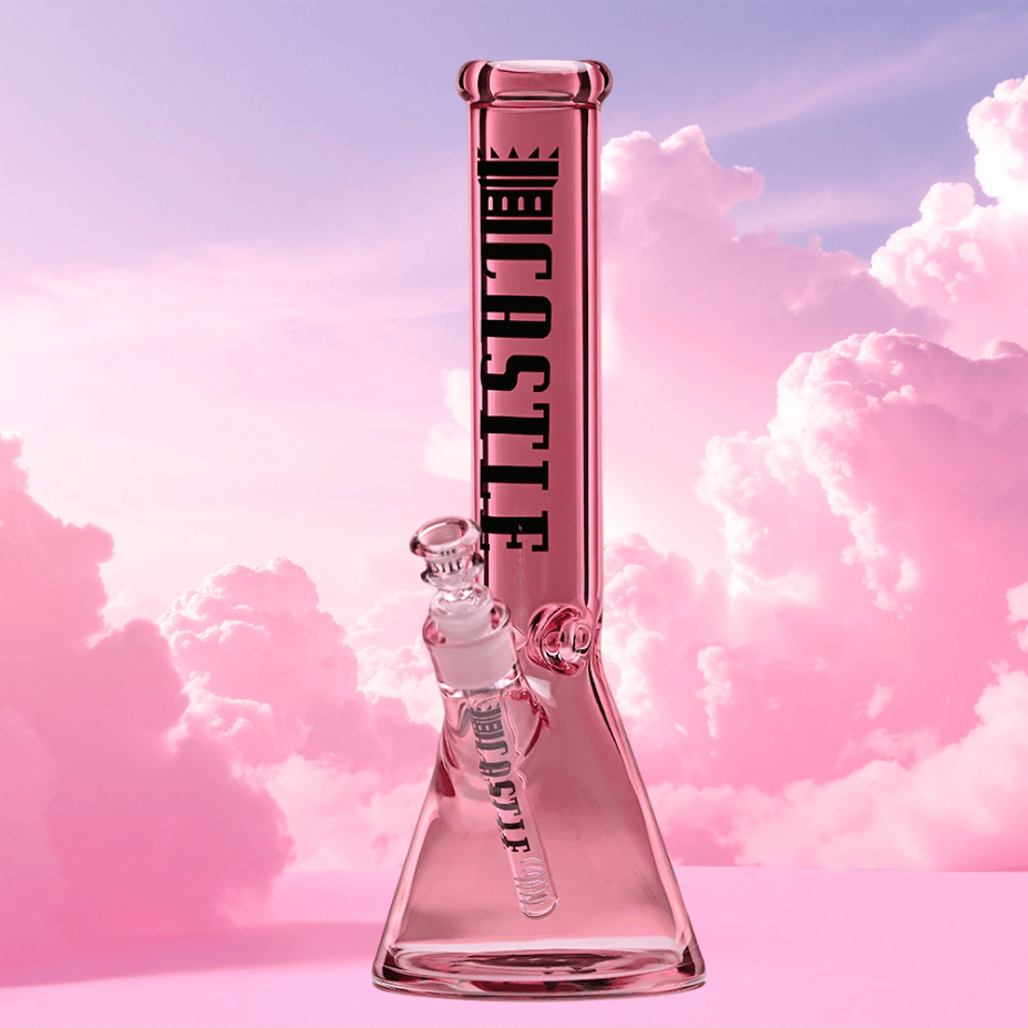 Castle Glass 7mm Luxe Electroplated Beaker Bong 14" Pink Steinbach Vape SuperStore and Bong Shop Manitoba Canada