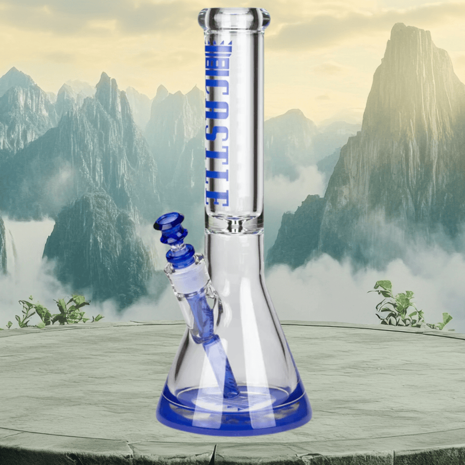 Castle Glass 9mm Colour Logo Beaker Bong 14" Blue Steinbach Vape SuperStore and Bong Shop Manitoba Canada