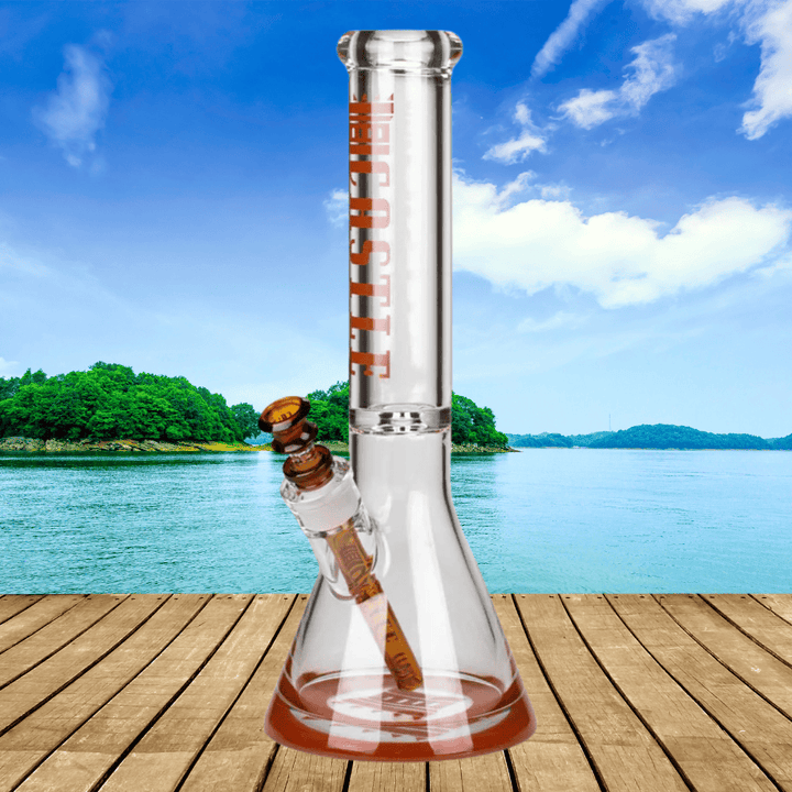 Castle Glass 9mm Colour Logo Beaker Bong 14" Brown Steinbach Vape SuperStore and Bong Shop Manitoba Canada