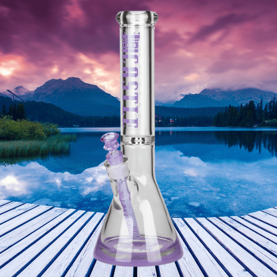 Castle Glass 9mm Colour Logo Beaker Bong 14" Purple Steinbach Vape SuperStore and Bong Shop Manitoba Canada