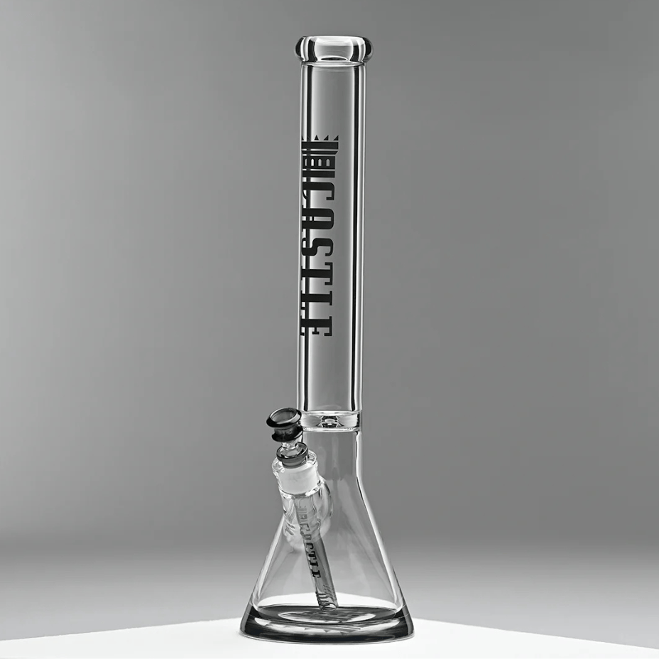 Castle Glass 9mm Colour Logo Beaker Bong 18" Grey Steinbach Vape SuperStore and Bong Shop Manitoba Canada