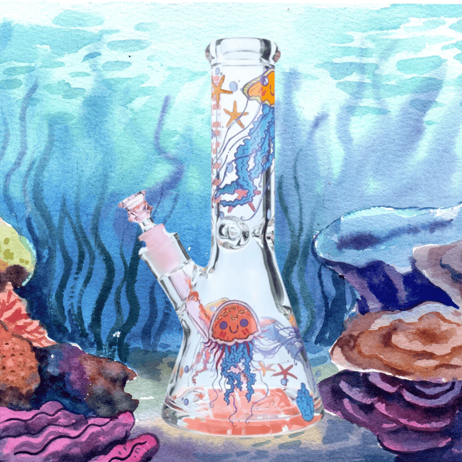 Castle Glass 9mm Jelly Fish Beaker Bong 12" Steinbach Vape SuperStore and Bong Shop Manitoba Canada