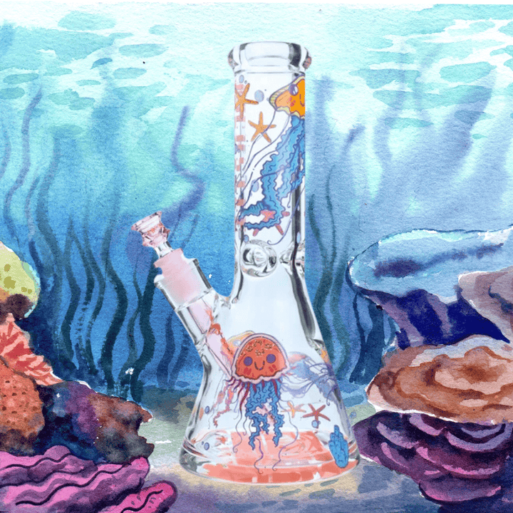 Castle Glass 9mm Jelly Fish Beaker Bong 12" Steinbach Vape SuperStore and Bong Shop Manitoba Canada