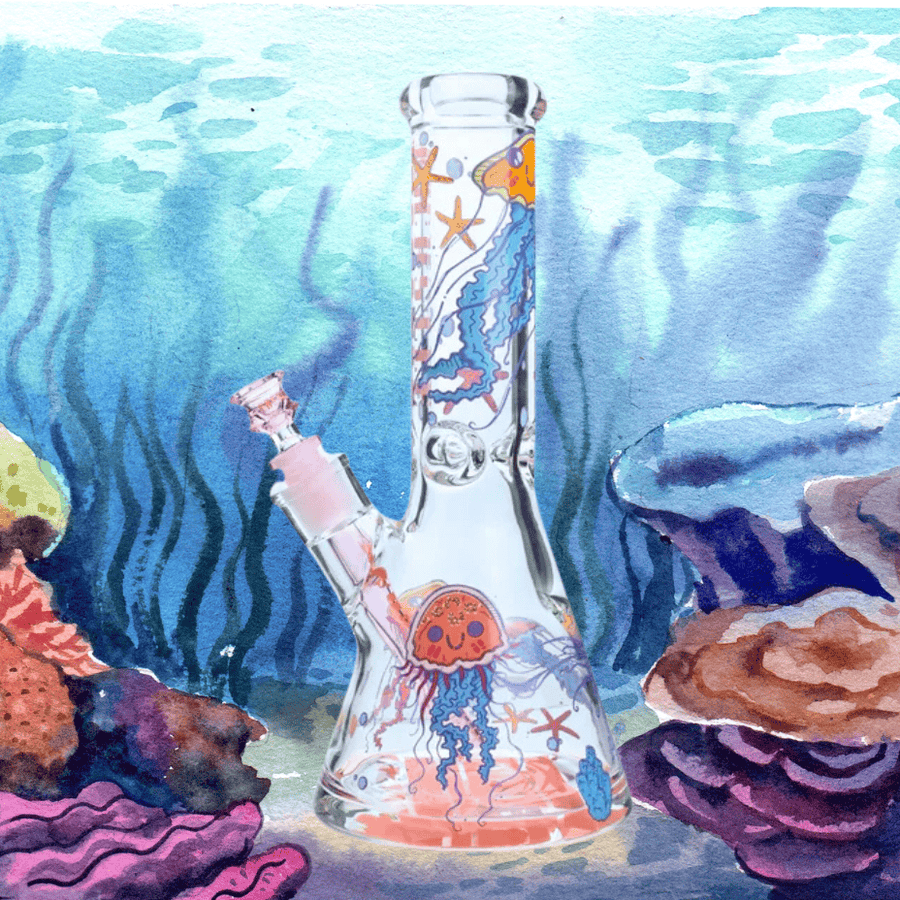 Castle Glass 9mm Jelly Fish Beaker Bong 12" Steinbach Vape SuperStore and Bong Shop Manitoba Canada