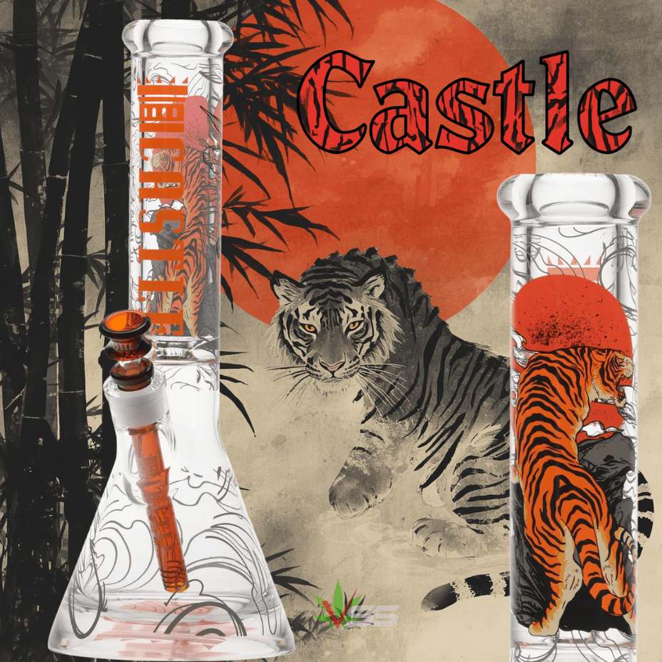 Castle Glass 9mm Tiger Moon Beaker Bong 14" Beaker Steinbach Vape SuperStore and Bong Shop Manitoba Canada