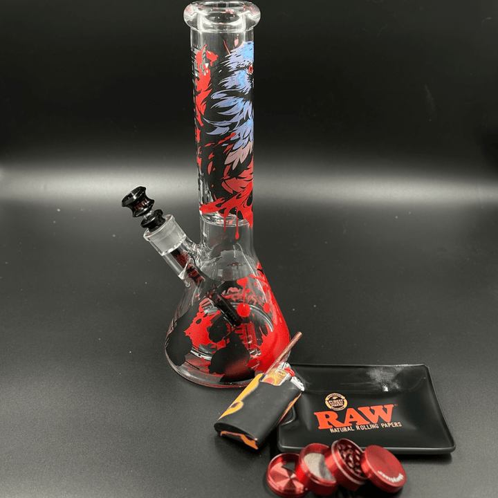 Castle Glasswork 9mm Dark Entity Raven Beaker-13.5" Steinbach Vape SuperStore and Bong Shop Manitoba Canada