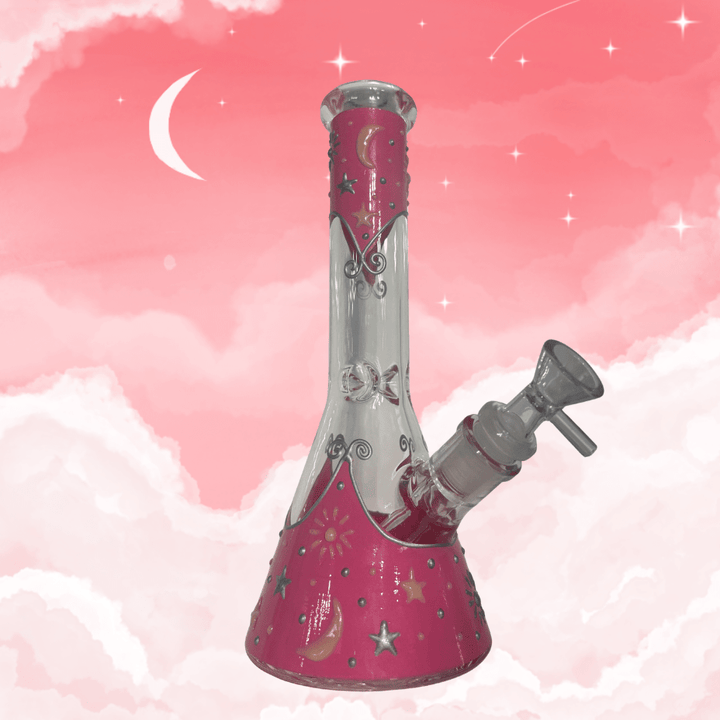 Retro Glass 5mm Celestial Glow-In-The-Dark Beaker Bong 10" Bright Pink Steinbach Vape SuperStore and Bong Shop Manitoba Canada