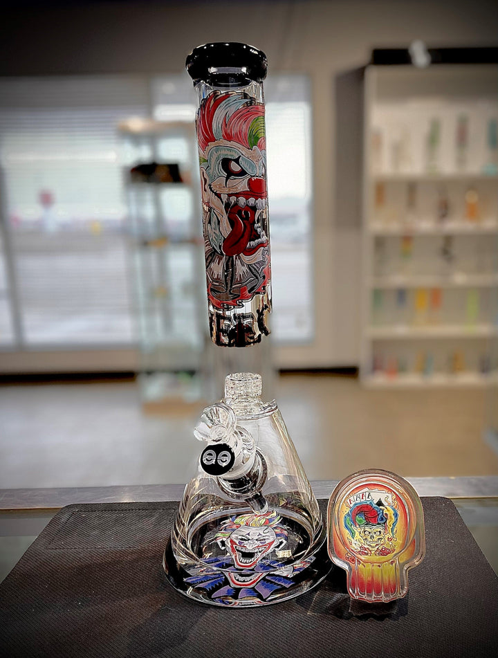 Cheech Glass 12mm Joker Decal Beaker 16" Steinbach Vape SuperStore and Bong Shop Manitoba Canada