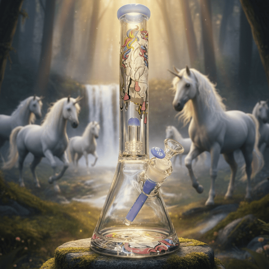 Cheech Glass 12mm Unicorn Decal Beaker w/15mm Base (4LBS) Steinbach Vape SuperStore and Bong Shop Manitoba Canada