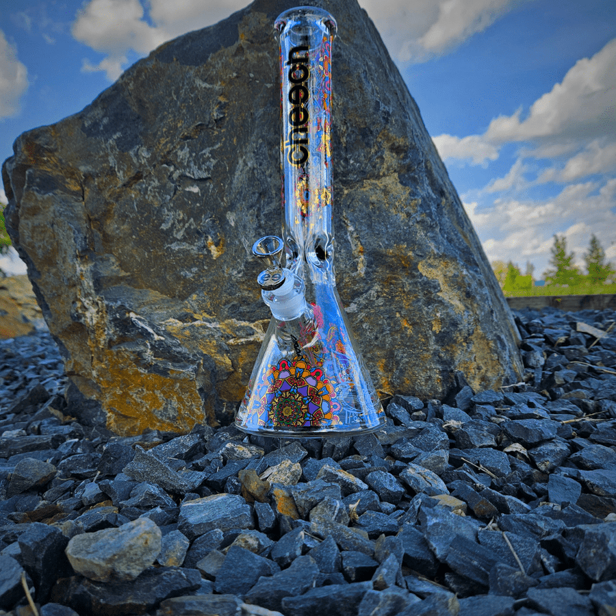 Cheech Glass 16" Mandala Decal Beaker w/12mm Base 7mm Steinbach Vape SuperStore and Bong Shop Manitoba Canada