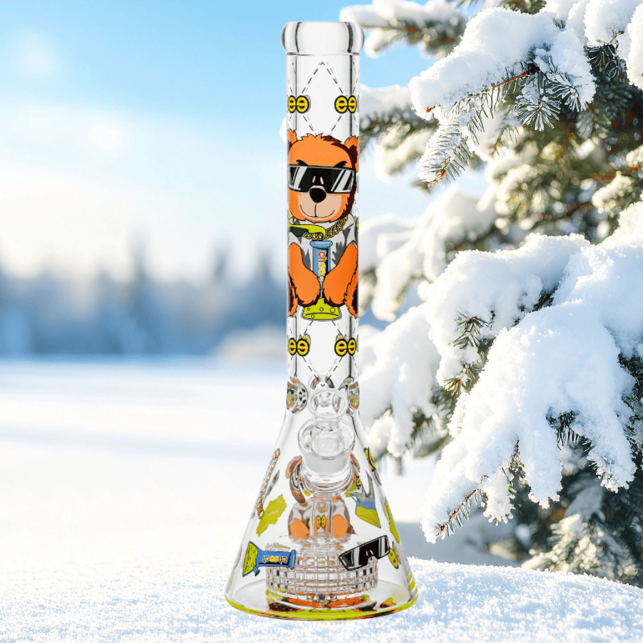 Cheech Glass 7mm Baked Bear Matrix Perc Beaker Bong 16" Clear Steinbach Vape SuperStore and Bong Shop Manitoba Canada