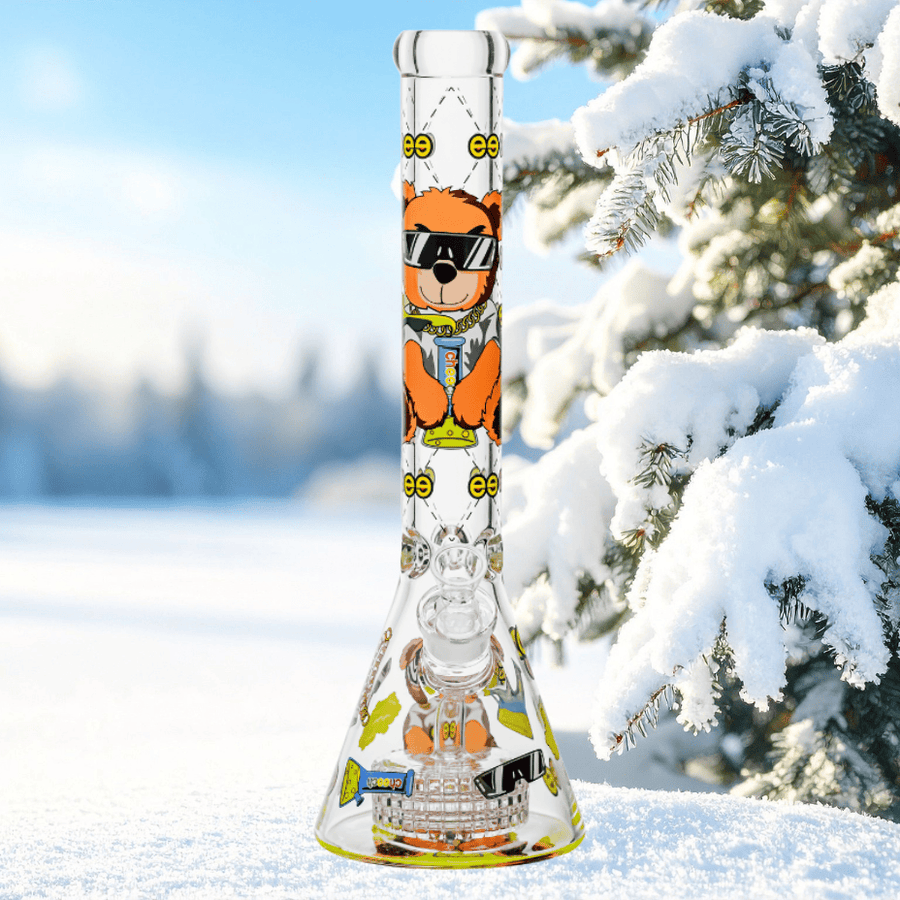 Cheech Glass 7mm Baked Bear Matrix Perc Beaker Bong 16" Clear Steinbach Vape SuperStore and Bong Shop Manitoba Canada