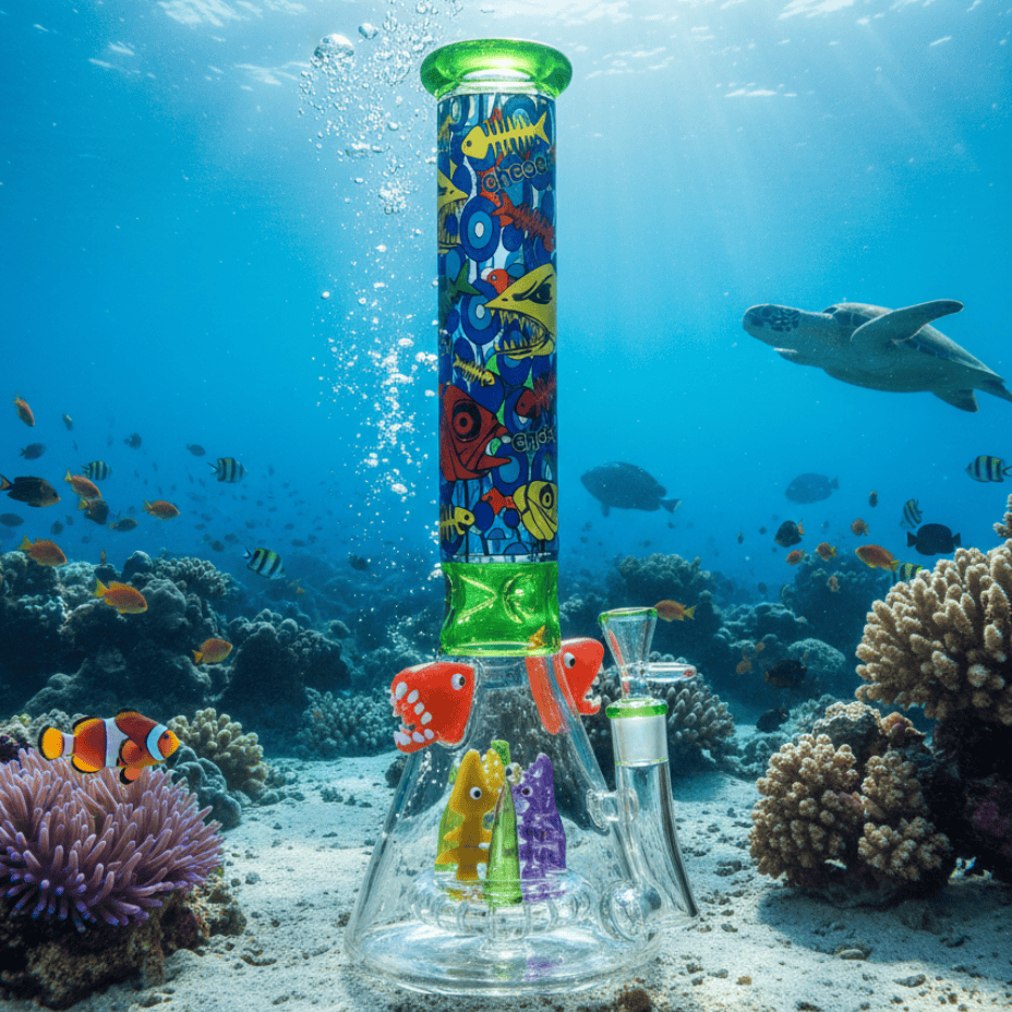 Cheech Glass Deep Sea Monsters 7mm Beaker Bong 16" Multicolor Steinbach Vape SuperStore and Bong Shop Manitoba Canada