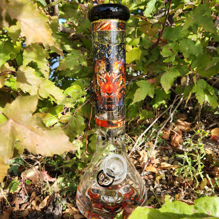 Cheech Glass w/ 12mm Base Tiger Decal Beaker 13" Steinbach Vape SuperStore and Bong Shop Manitoba Canada