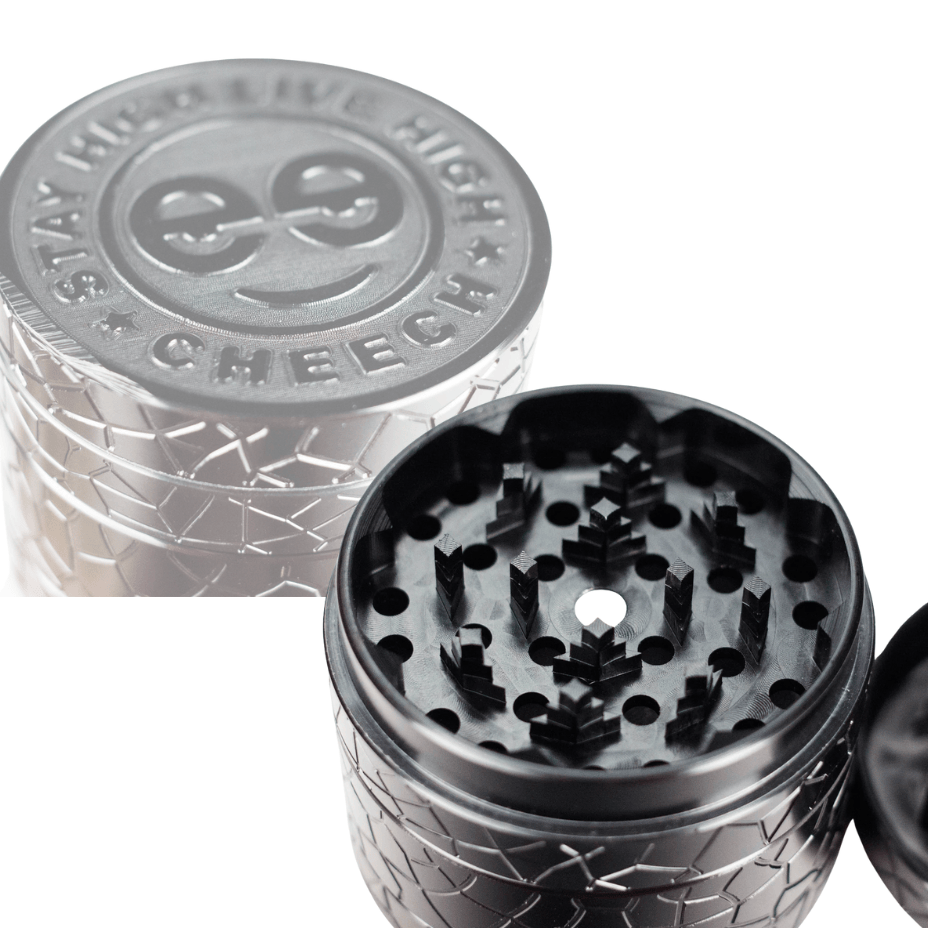 Cheech Retro Logo Grinder 4pc - 63mm Black Steinbach Vape SuperStore and Bong Shop Manitoba Canada