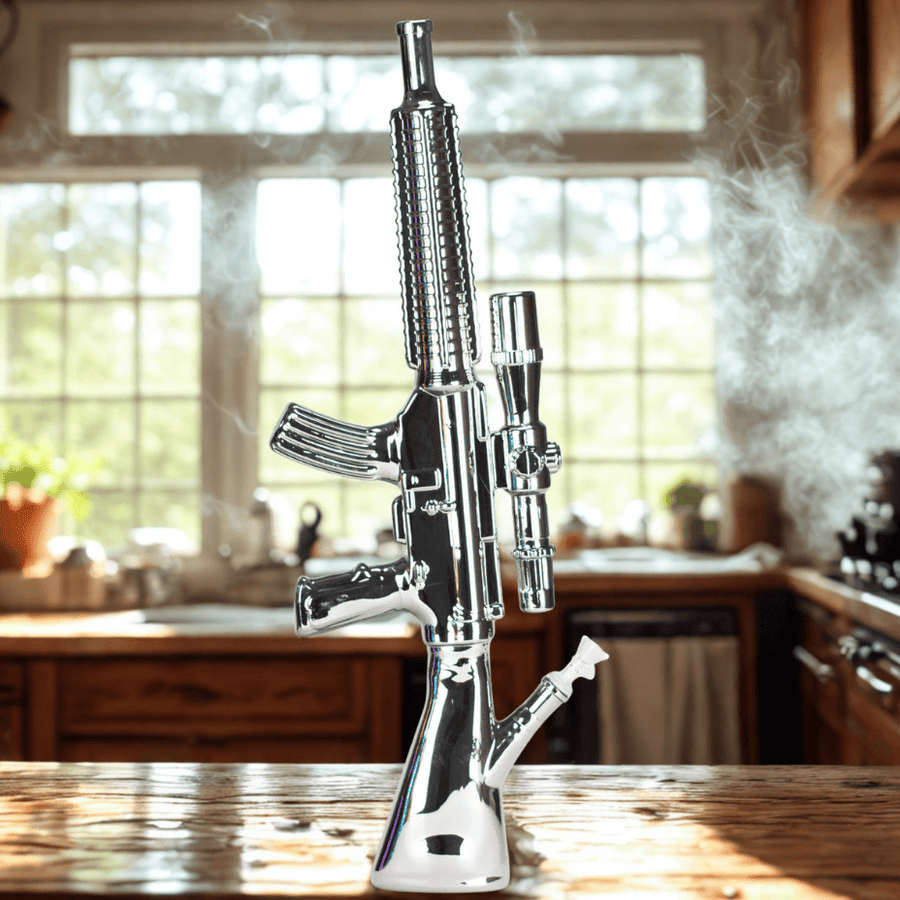 Chrome Rifle Glass Bong - 23.5" Silver Steinbach Vape SuperStore and Bong Shop Manitoba Canada