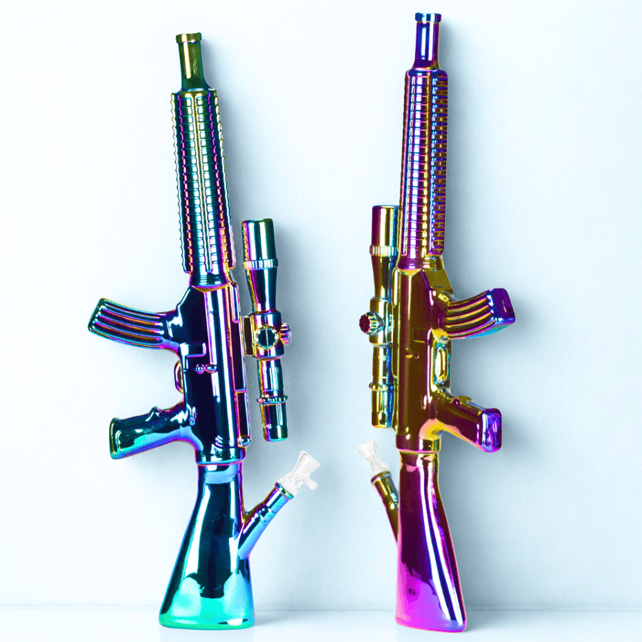 Chrome Rifle Glass Bong - 23.5" Silver Steinbach Vape SuperStore and Bong Shop Manitoba Canada