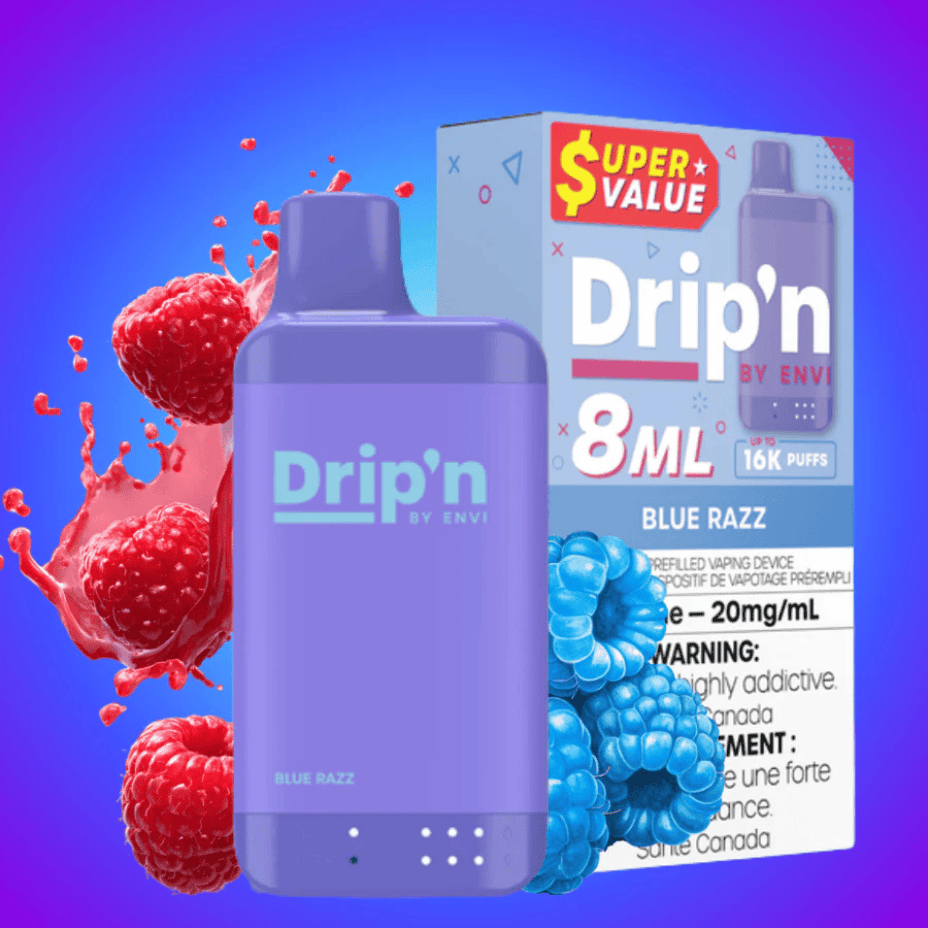 Drip'n by Envi 16K Disposable Vape - Blue Razz 16K / 20mg Steinbach Vape SuperStore and Bong Shop Manitoba Canada