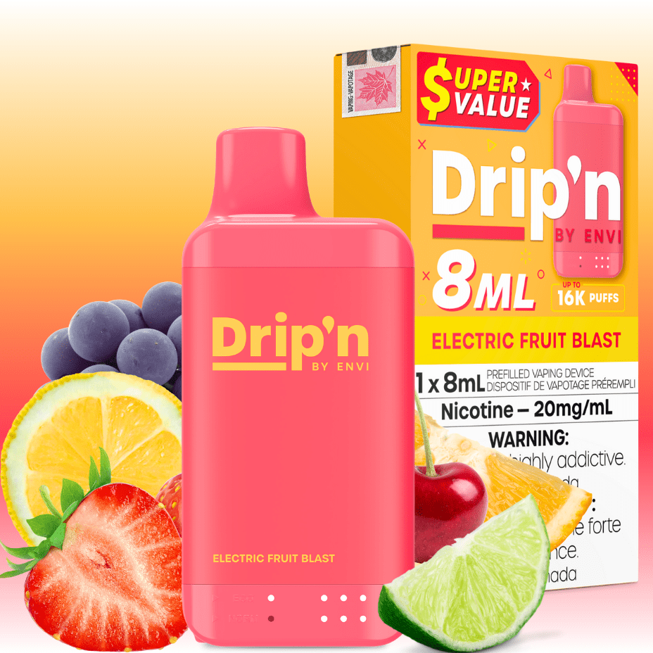 Drip'n by Envi 16K Disposable Vape - Electric Fruit Blast 8mL / 16000 Puffs / 20mg Steinbach Vape SuperStore and Bong Shop Manitoba Canada
