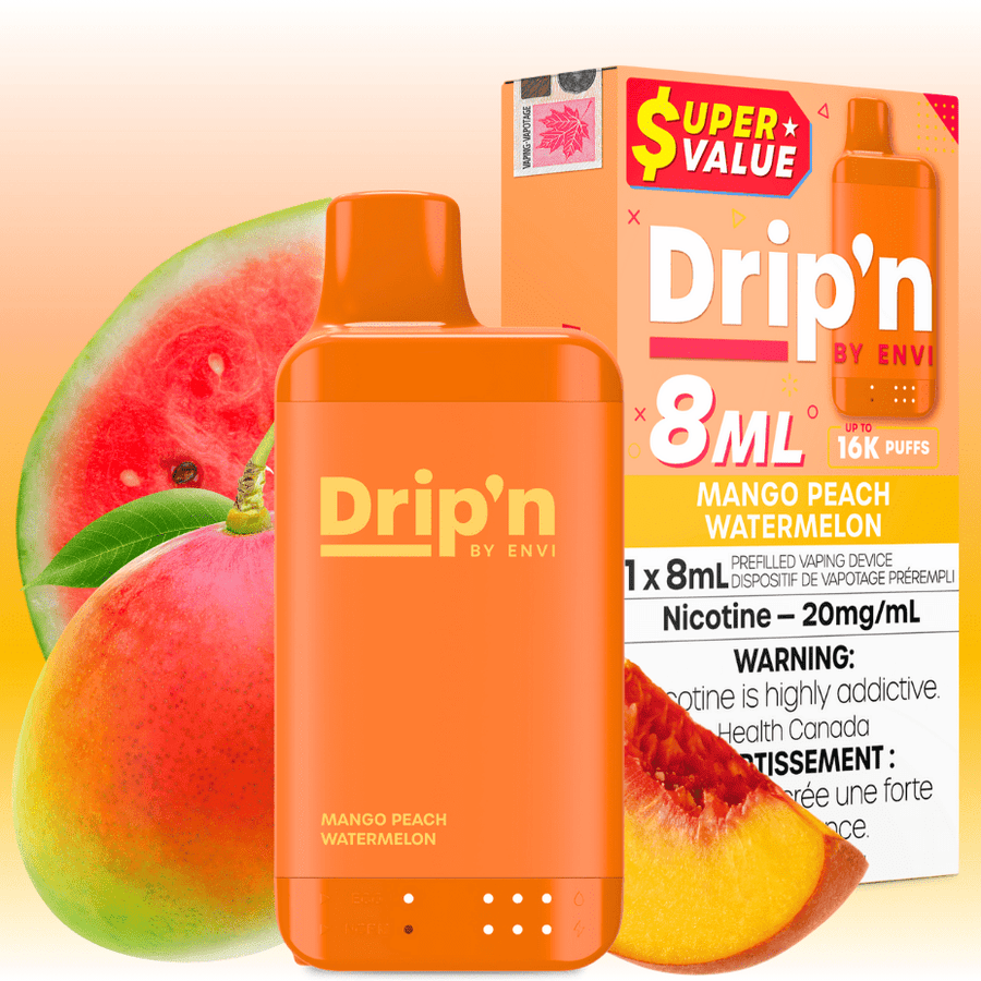 Drip'n by Envi 16K Disposable Vape - Mango Peach Watermelon 8mL / 16000 Puffs / 20mg Manitoba Vape SuperStore and Bong Shop