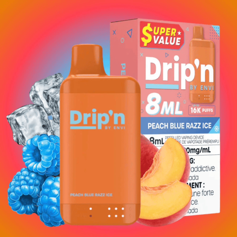 Drip'n by Envi 16K Disposable Vape - Peach Blue Razz Ice 8mL / 16000 Puffs / 20mg Steinbach Vape SuperStore and Bong Shop Manitoba Canada
