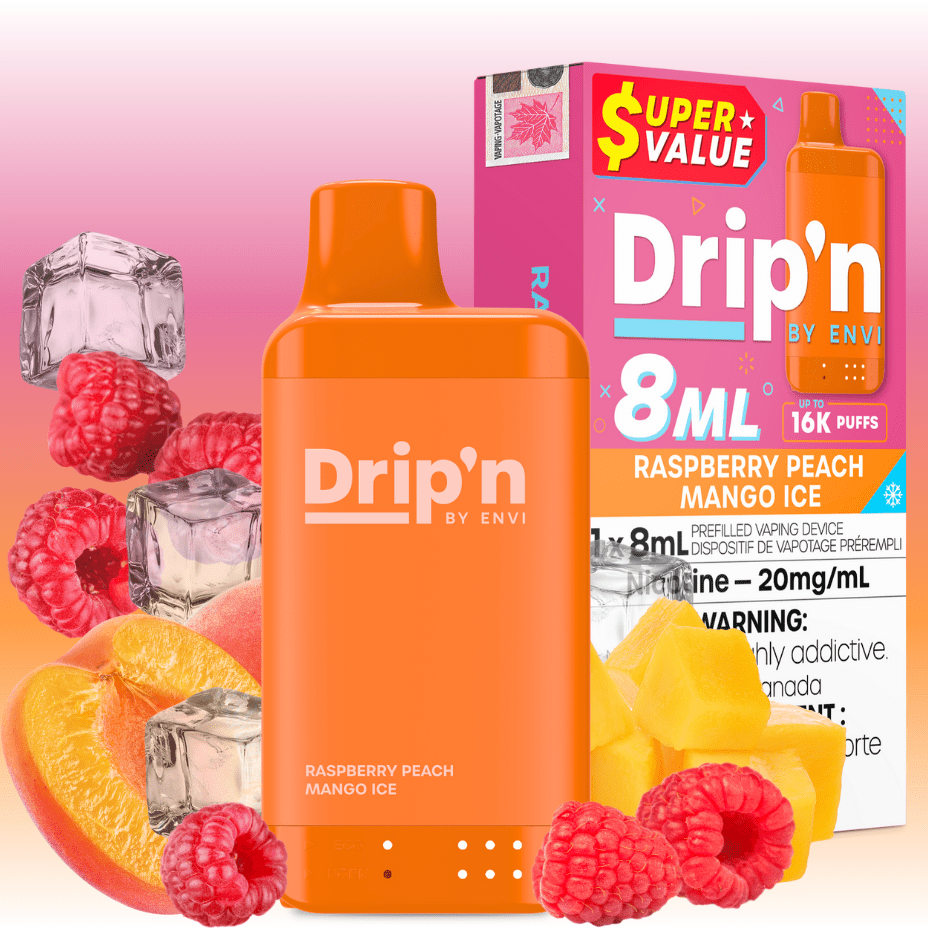 Drip'n by Envi 16K Disposable Vape - Raspberry Peach Mango Ice 8mL / 16000 Puffs / 20mg Manitoba Vape SuperStore and Bong Shop