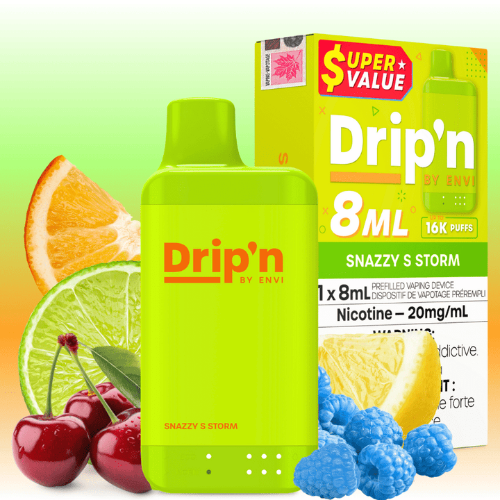 Drip'n by Envi 16K Disposable Vape - Snazzy S Storm 8mL / 16000 Puffs / 20mg Steinbach Vape SuperStore and Bong Shop Manitoba Canada