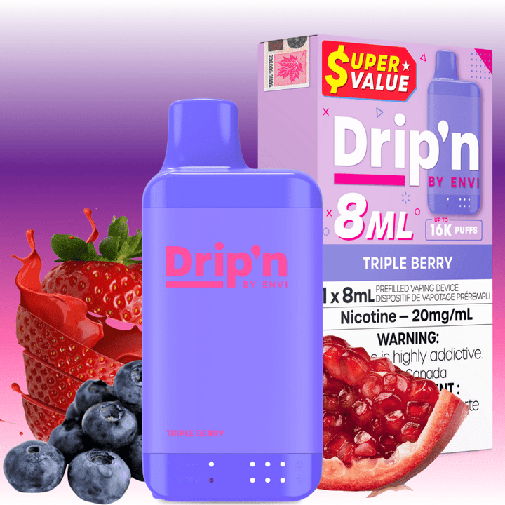 Drip'n by Envi 16K Disposable Vape - Triple Berry 8mL / 16000 Puffs / 20mg Steinbach Vape SuperStore and Bong Shop Manitoba Canada