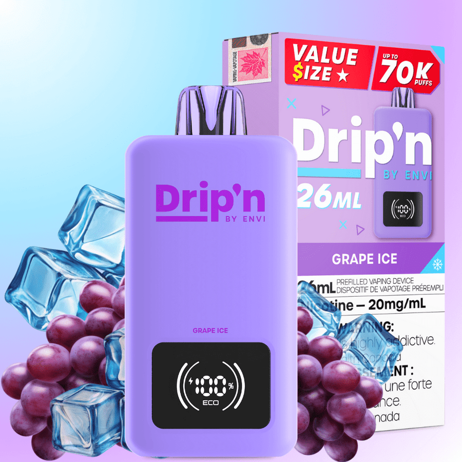 Drip'n by Envi 70K Disposable Vape - Grape Ice 26mL / 70000 Puffs / 20mg Manitoba Vape SuperStore and Bong Shop