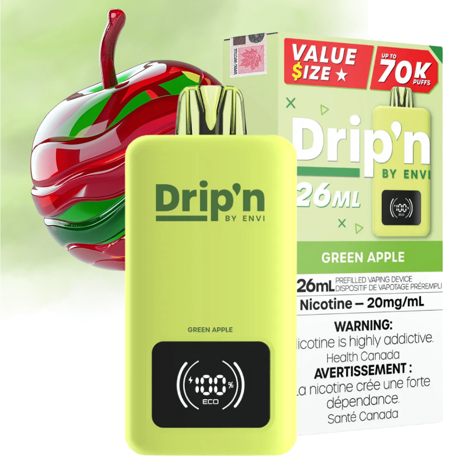 Drip'n by Envi 70K Disposable Vape - Green Apple Manitoba Vape SuperStore and Bong Shop