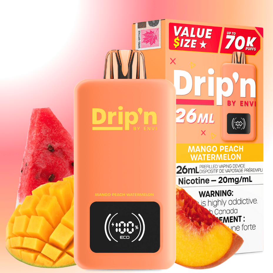 Drip'n by Envi 70K Disposable Vape - Mango Peach Watermelon 26mL / 70000 Puffs / 20mg Manitoba Vape SuperStore and Bong Shop
