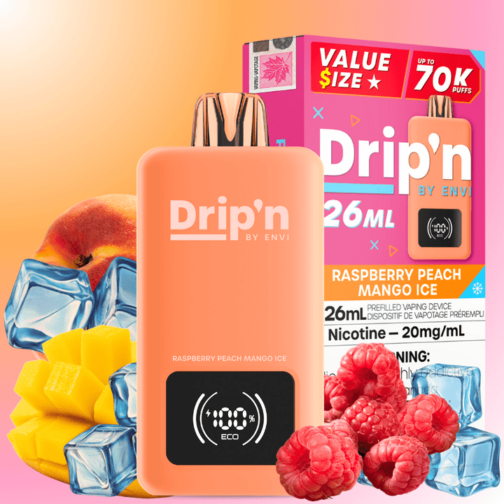 Drip'n by Envi 70K Disposable Vape - Raspberry Peach Mango Ice 26mL / 70000 Puffs / 20mg Steinbach Vape SuperStore and Bong Shop Manitoba Canada