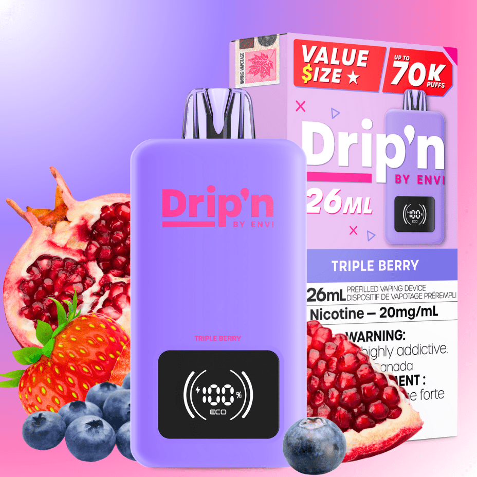 Drip'n by Envi 70K Disposable Vape - Triple Berry 26mL / 70000 Puffs / 20mg Manitoba Vape SuperStore and Bong Shop