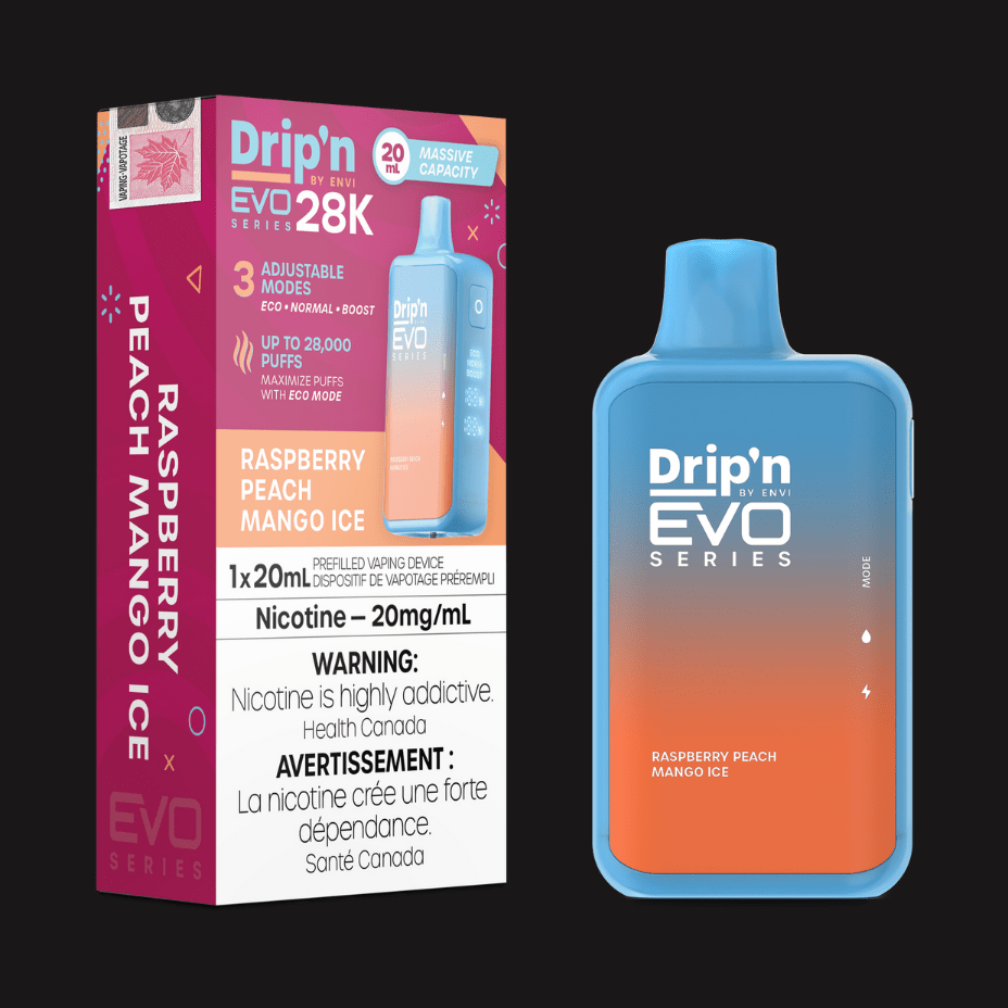 Drip'n by Envi EVO 28k Disposable Vape-Raspberry Peach Mango Ice 28000 Puffs Steinbach Vape SuperStore and Bong Shop Manitoba Canada