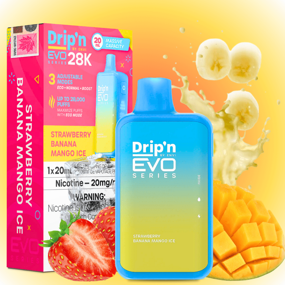 Drip'n by Envi EVO 28k Disposable Vape-Strawberry Banana Mango 28000 Puffs / 20mg Steinbach Vape SuperStore and Bong Shop Manitoba Canada